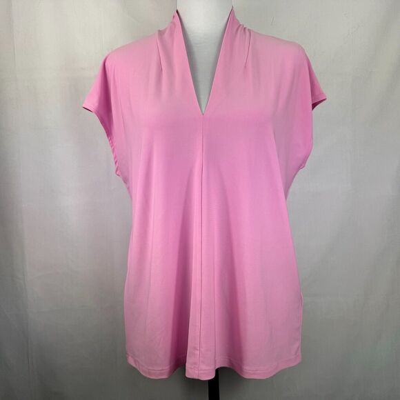Buffalo David Bitton Blouse Sz M V-Neck Short Sleeve Pink stand up collar - Picture 1 of 8